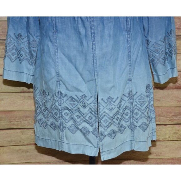 Chico's 1 Blue Ombre Open Front Chambray Shacket Jacket Size M 8 Pockets - Picture 6 of 13